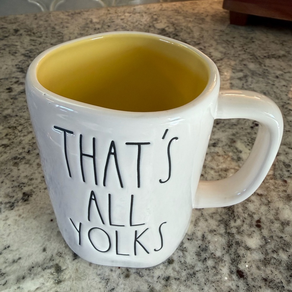Rae Dunn White and Yellow 'That's All Yolks' Mug